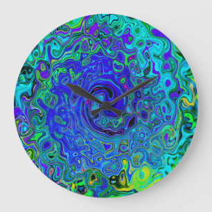 Trippy Violet Blue Abstract Retro Liquid Swirl Large Clock