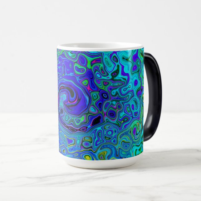 Trippy Violet Blue Abstract Retro Liquid Swirl Magic Mug (Front Right)