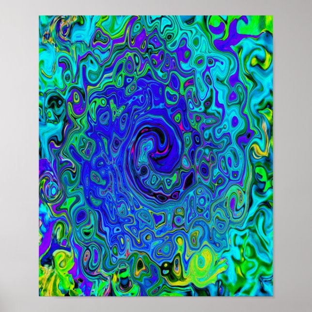 Trippy Violet Blue Abstract Retro Liquid Swirl Poster (Front)