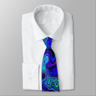 Trippy Violet Blue Abstract Retro Liquid Swirl Tie
