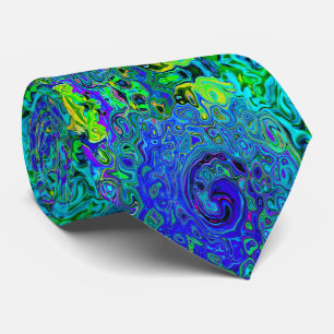 Trippy Violet Blue Abstract Retro Liquid Swirl Tie