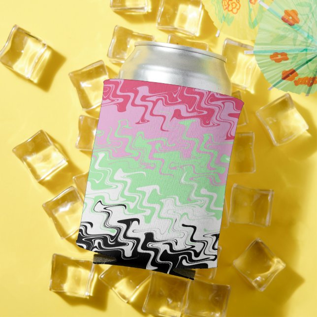 Trippy Wavy Abstract Recipromantic Pride Flag Can Cooler (In Situ Summer)