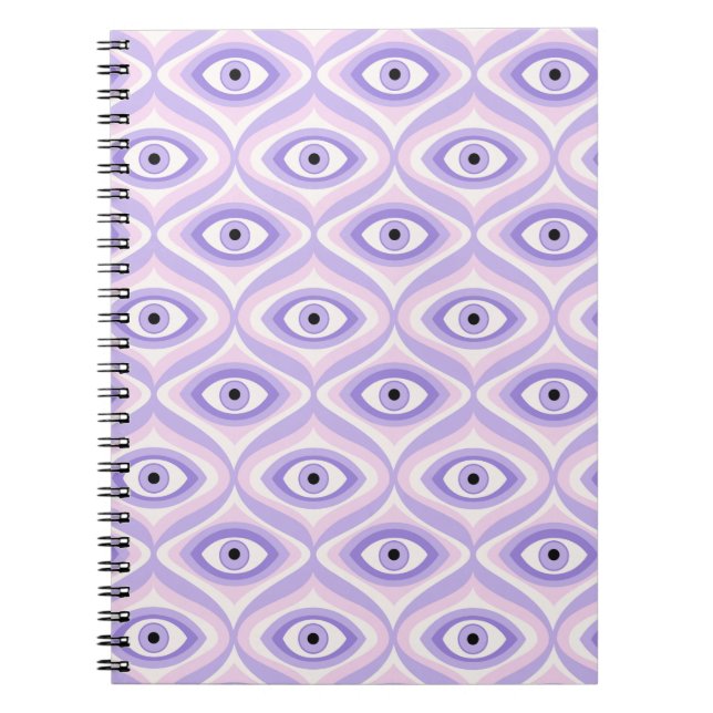 Trippy Weird Eye Pattern - Pastel Purple and Pink Notebook (Front)