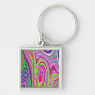 Trippy Yellow and Pink Abstract Groovy Retro Art Keychain