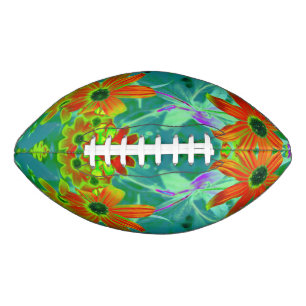 Trippy Yellow and Red Wildflowers on Retro Blue Football