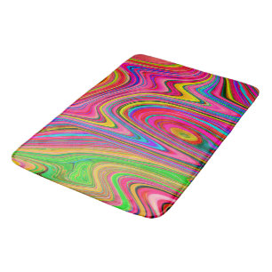 Trippy Yellow, Red and Blue Abstract Groovy Art Bath Mat