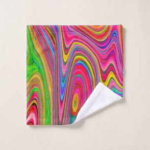 Trippy Yellow, Red and Blue Abstract Groovy Art Bath Towel Set