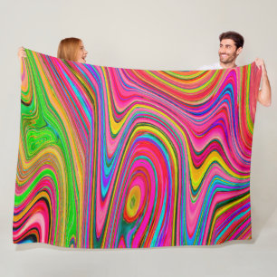 Trippy Yellow, Red and Blue Abstract Groovy Art Fleece Blanket