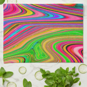 Trippy Yellow, Red and Blue Abstract Groovy Art Kitchen Towel