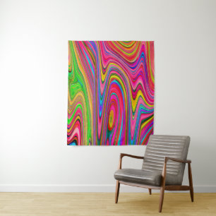 Trippy Yellow, Red and Blue Abstract Groovy Art Tapestry