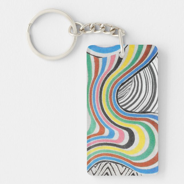 Trippy Zigzag Waves Collage Keychain (Front)