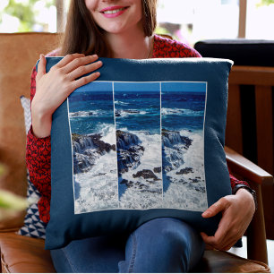 Triptych Crashing Waves On Rocks Throw Pillow