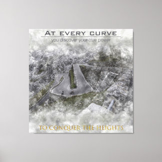 Triptych of a cyclist going up a port with curve canvas print