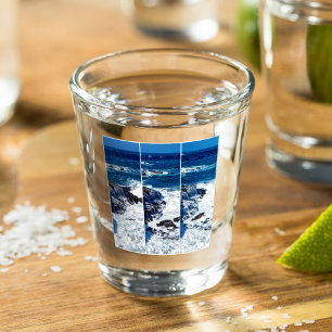 Triptych Of Crashing Waves On Rocks Shot Glass