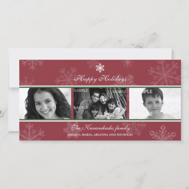 Triptych Scarlet Snowflake Photo Card (Front)