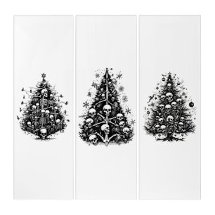 Triptyque Arbre de Noël Noir Crânes et os 3 arts