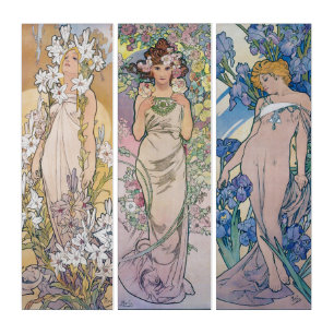 Triptyque Fleurs (Lily/Rose/Iris), Mucha Triptych