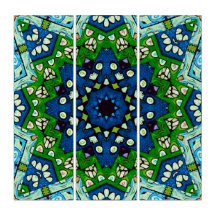 Mandala Retro Mosaic Vert Motif bleu