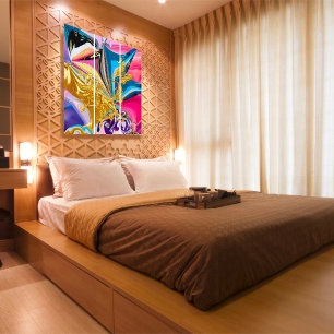 Triptyque Papillon d'or violet bleu rose Abstrait liquéfié