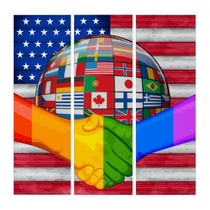 Triptyque UNITÉ et paix Wood Image American Flag Triptych