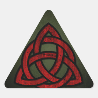 Triquet Celtic Knot (red & black on grunge green) Triangle Sticker
