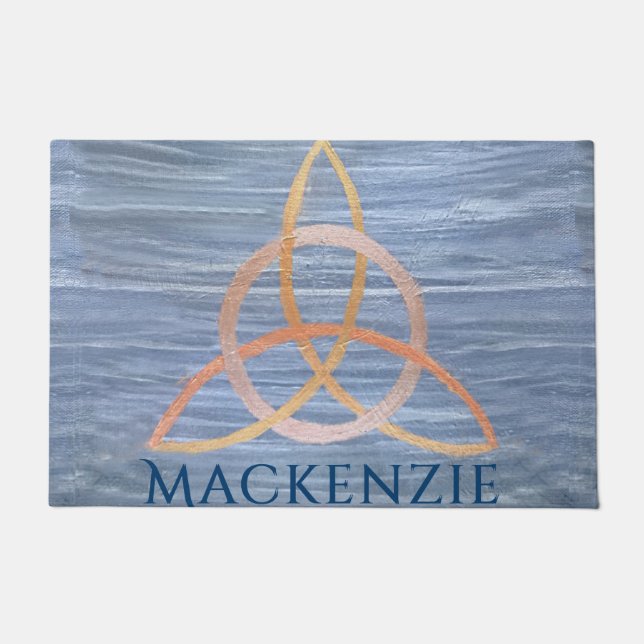 Triquetra Abstract | Blue Gold Celtic Trinity Knot Doormat (Front)