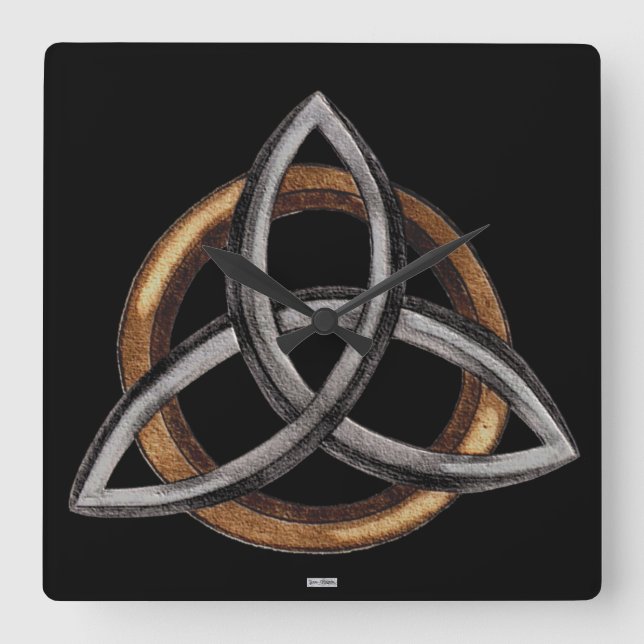 Triquetra (Brown/Silver) Square Wall Clock (Front)