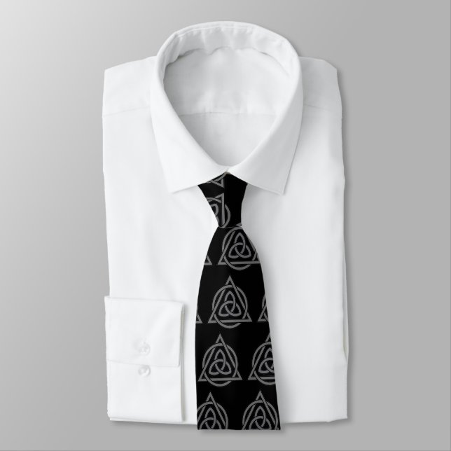 Triquetra Interlaced Triangle Circle {Black} Tie (Tied)