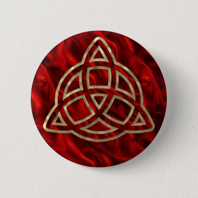 Triquetra Red Silk 2 Inch Round Button (Front)