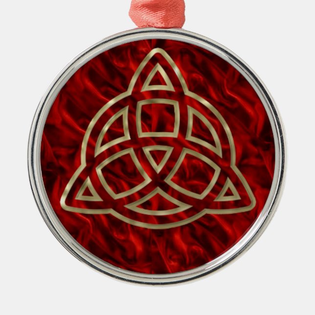 Triquetra Red Silk Metal Ornament (Front)