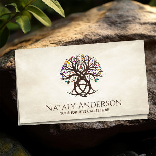 Triquetra Tree of life Colourful leaves Business Card