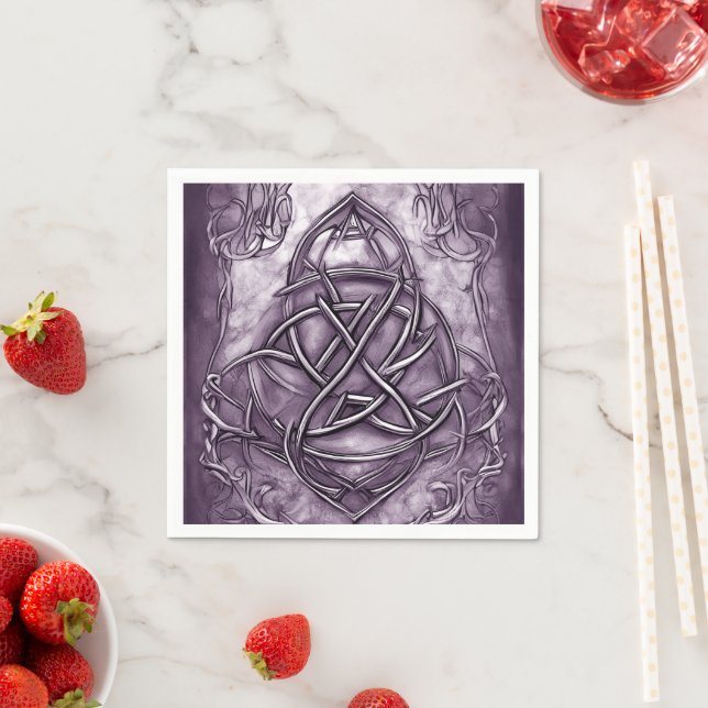 Triquetra Trinity Knot Lavender Purple Faux Metal Napkin (Insitu)