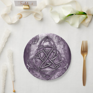 Triquetra Trinity Knot Lavender Purple Faux Metal Paper Plate