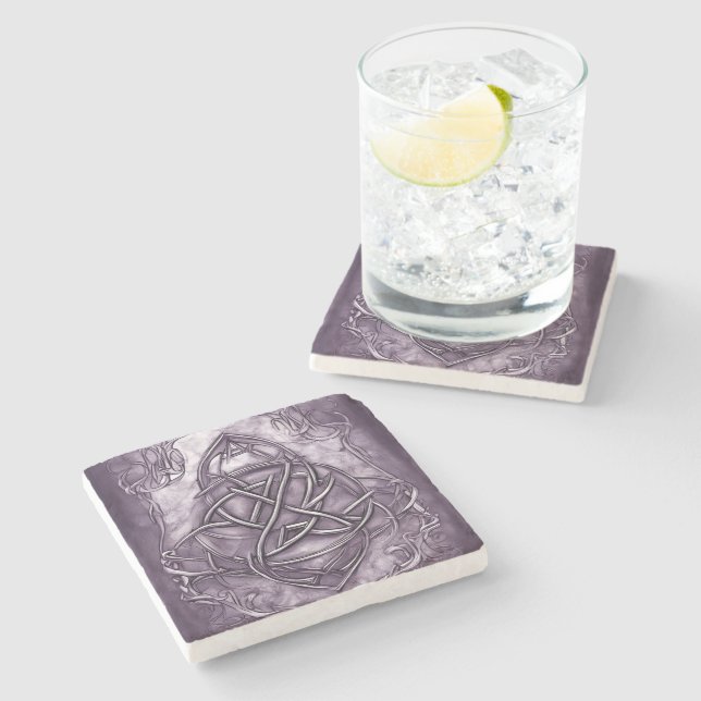 Triquetra Trinity Knot Lavender Purple Faux Metal Stone Coaster (Side)