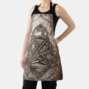Triquetra Trinity Knot Sepia Faux Metallic Tin Apron