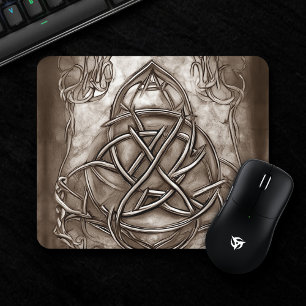 Triquetra Trinity Knot Sepia Faux Metallic Tin Mouse Pad