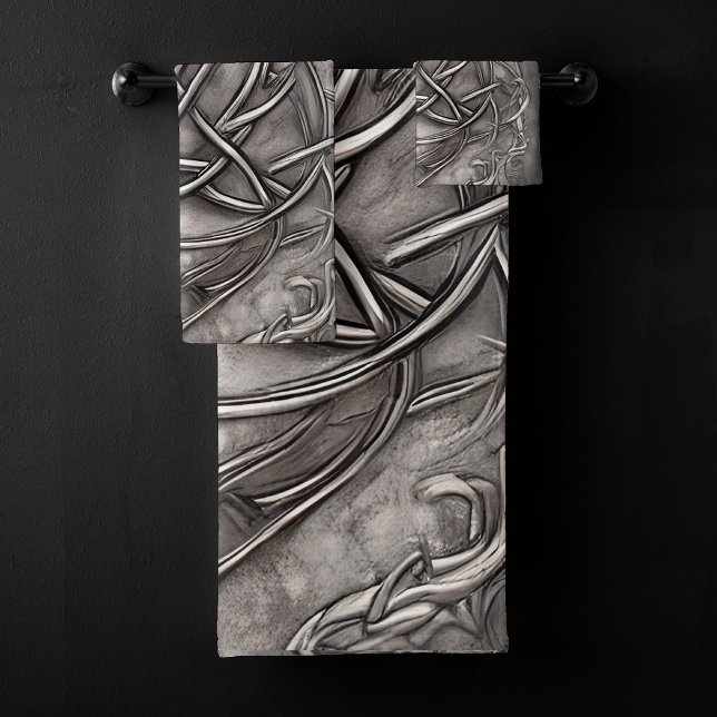 Triquetra Trinity Knot Silvery Pewter Faux Metal Bath Towel Set (Creator Uploaded)