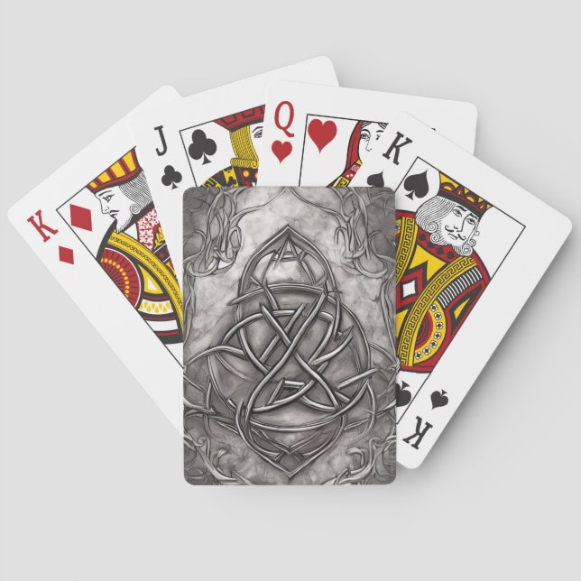 Triquetra Trinity Knot Silvery Pewter Faux Metal Playing Cards (Back)