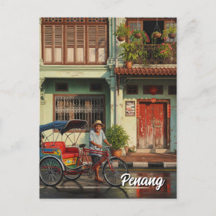 Trishaw Penang Malaysia Heritage Townhouse Travel Postcard