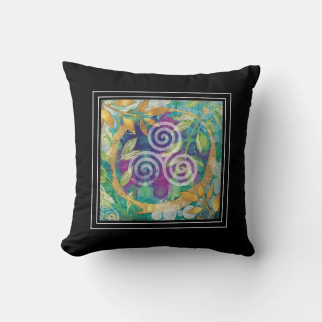 Triskele Celtic Watercolor Bohemian Yoga Throw Pillow (Front)