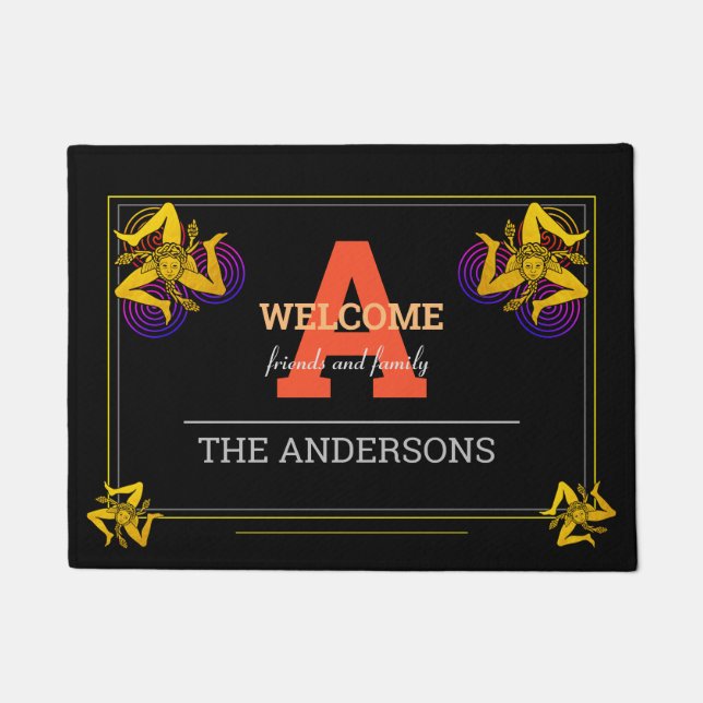 Triskelion Black / Red Monogrammed Family Vintage Doormat (Front)