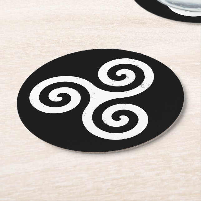 TRISKELION TRIPLE CELTIC SPIRAL ROUND PAPER COASTER (Angled)