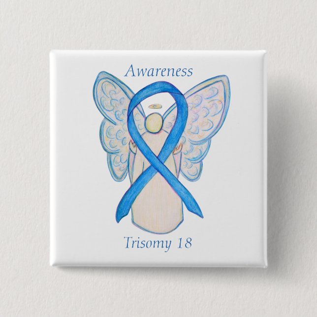 Trisomy 18 Awareness Angel Ribbon Art Pin (Front)