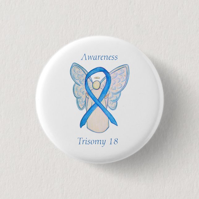 Trisomy 18 Awareness Angel Ribbon Art Pin (Front)