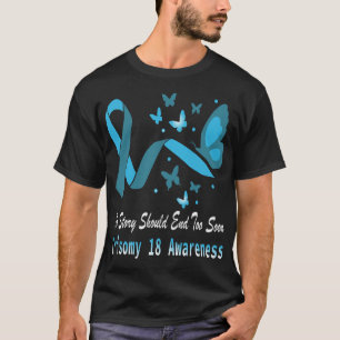 Trisomy 18 Awareness Butterfly Support Light Blue T-Shirt