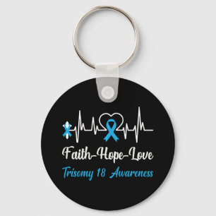 Trisomy 18 Awareness Heartbeat Christian Cross Fai Keychain