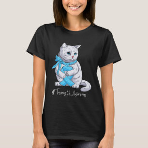 Trisomy 18 Awareness Month Light Blue Ribbon Cat T-Shirt