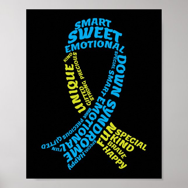 Trisomy 21 Down Syndrome Awareness Ribbon Word Poster (Front)