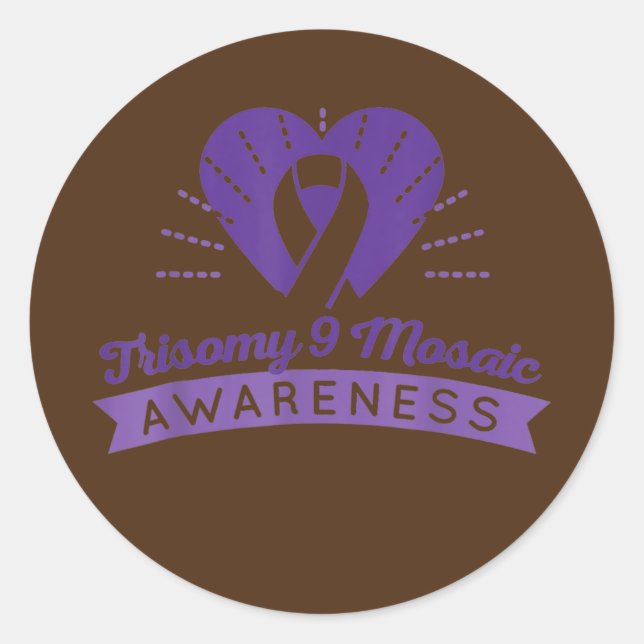 Trisomy 9 Awareness Day Purple Ribbon Mom Dad Classic Round Sticker (Front)