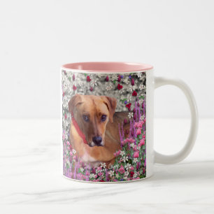 Trista the Rescue Dog in Flowers Two-Tone Coffee Mug